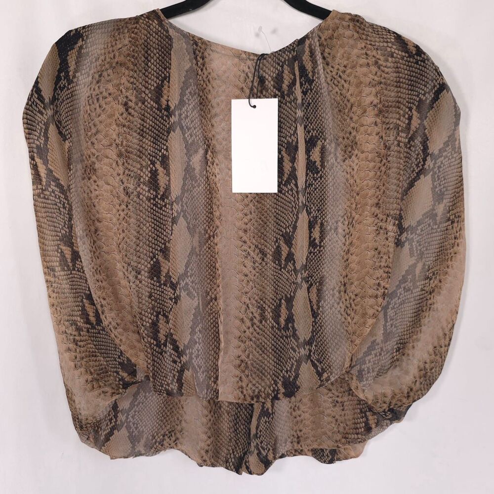 ZARA Women's New Top Shoulder Pad Blouse Khaki MEDIUM Animal Print Snake